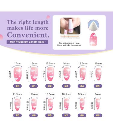 Morily 24pcs Almond Pink Ombre Press On Nails Kit with White Cloud Design - Medium Length Fake Nails for Women and Girls - Buy Online on GoSupps.com