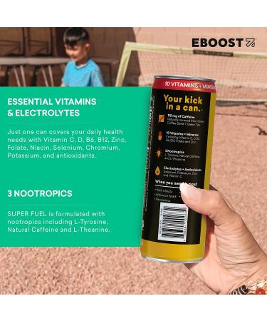 EBOOST Super Fuel Natural Energy Drink - Orange Mango 12 Pack - 11.5 Fl Oz - With Natural Caffeine and Electrolytes - Buy Online on GoSupps.com