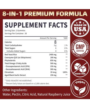 OALSE Red Yeast Rice with CoQ10 Gummies 2400mg Red Rice Yeast for Cholesterol* CoQ10 200mg with Phytosterols Omega - 3 & Chromium - 60 Count Raspberry Flavor for Women & Men - Buy Online on GoSupps.com