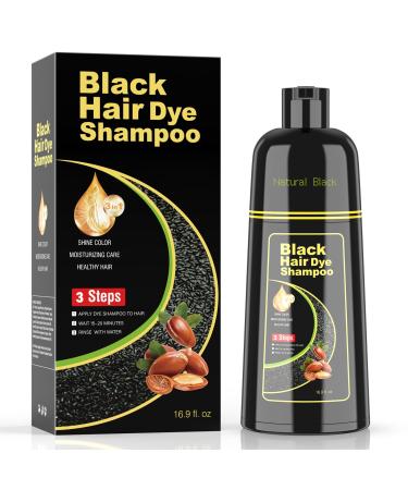 Black Hair Dye Shampoo 3 in 1 for Women and Men 100% for Gray Hair Coverage Nature Herbal Ingredients 500 ml (black)