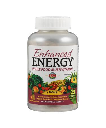 KAL Enhanced Energy Whole Food Multivitamin Mango Pineapple Flavor 60 Chewable Tablets