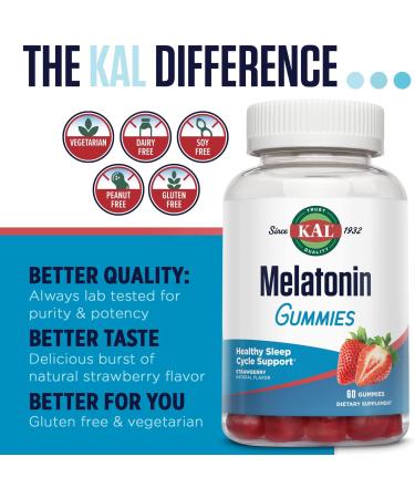 Buy KAL Melatonin Strawberry Gummies 5mg - 60 Count | Sleep Aid Supplement - Buy Online on GoSupps.com