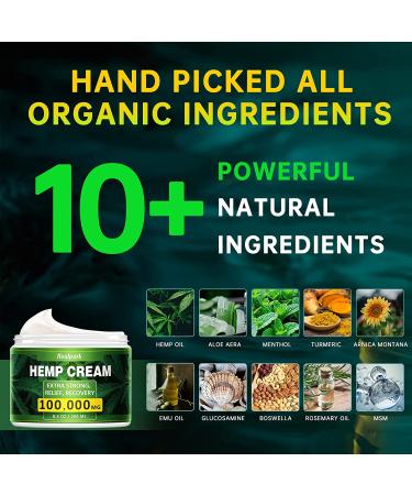 Natural Hemp Cream with Arnica, MSM, Turmeric, Emu Oil, Menthol, Aloe - 8 fl oz for Pain Relief in Muscles, Joints, Lower Back, Knees, Neck, Fingers, Elbows - Buy Online on GoSupps.com