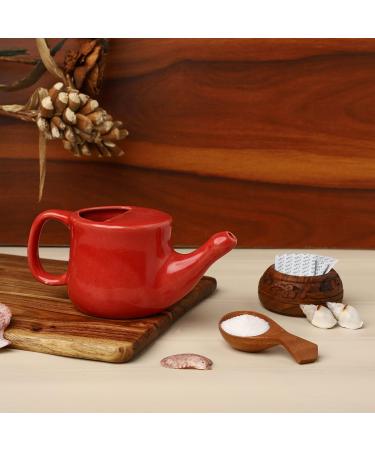 Spill-Proof Ceramic Neti Pot with 5 Sachet Neti Salt - Red Color | 250 ML Capacity - Buy Online on GoSupps.com
