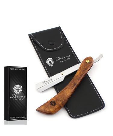 SHARPY Cut Throat Razor Kit - Wood Handle Straight Razor Men - Professional Barber Shaving Razor for Men - Moustache & Beard Razor Men Shaving Kit