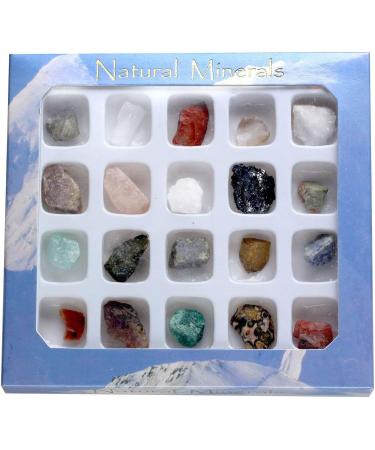 JSDDE Mineral Rock Variety Tumbled Rough Gemstone Meteorite Fragment Healing Energy Crystal Collection Box (20 pcs Rough Mini Stones Kit) - Buy Online on GoSupps.com