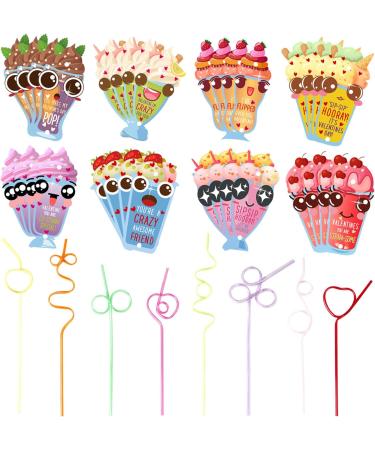 EIDIND 32pcs Valentines Day Straws with Cards for Kids Valentine Day Exchange Cards with Twisty Straws for School Girls Boys Toddlers Class Classroom Party Favors - Buy Online on GoSupps.com