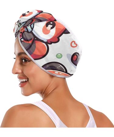 Cute Red Panda Hair Towel 2 Pack | Super Absorbent Quick Dry Turbans for Women & Girls - Bubble Tea Cartoon Design - Buy Online on GoSupps.com