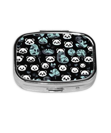 Black and White Panda Face Printing 2 Compartment Small Pill Case Cute Small Pill Box Purse Pill Boxs Travel Pill Organizer for Pocket Purse and Travel Gifts