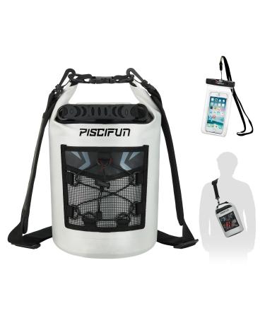 Piscifun Dry Bag Waterproof Floating Backpack 5L/10L/20L/30L/40L with Waterproof Phone Case for Kayking Boating Kayaking Surfing Rafting and fishing White 5l