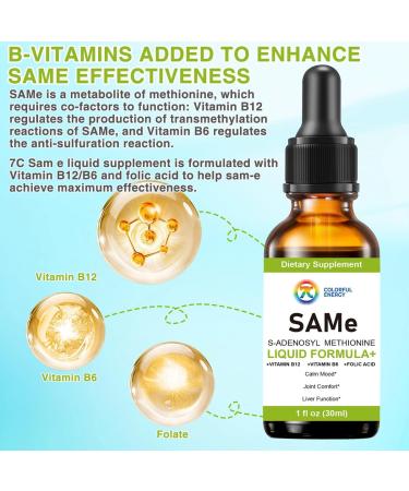 7c Sam e Liquid Supplement (S-Adenosylmethionine) Vitamin B6 B12 Added to Enhance Sam-e Effectiveness 98% Absorption Vegan Non-GMO Gluten-Free 1 Fl Oz - Buy Online on GoSupps.com