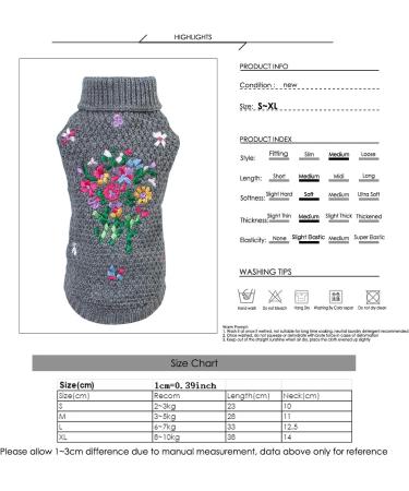 Petyoung Dog Sweater with Flower Embroidery | Warm Soft Winter Clothing for Small & Medium Dogs | L. Gray - Buy Online on GoSupps.com