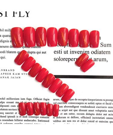 Sethexy Glossy Square Cat Eye Nails - Medium Sparkle Red Acrylic Fake Nail Tips for Women & Girls - 24Pcs Complete Cover - Buy Online on GoSupps.com