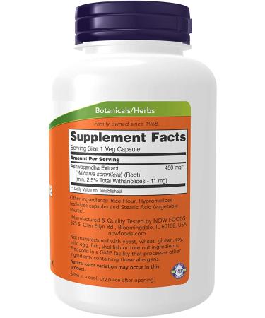 Now Foods Ashwagandha 450 mg - 180 Veg Capsules for Stress Relief & Wellness - Buy Online on GoSupps.com