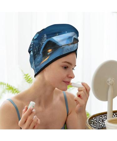 Hair Towel Wrap | Quick-Drying Towel Turban with Button | Stylish Head Towel for Effortless Hair Drying - Mountain Cottage in Snow Design - Buy Online on GoSupps.com