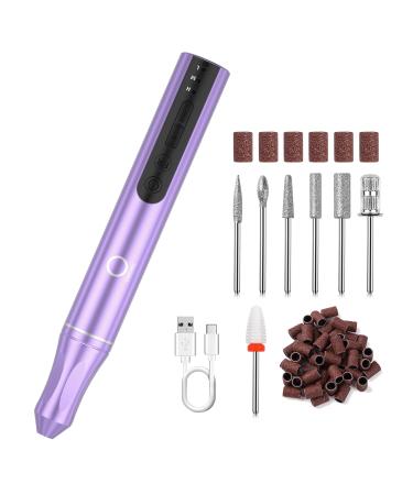 OHZOIRIC Cordless Nail Drill Machine 20000RPM Professional Portable Rechargeable Electric Nail File Kit for Acrylic Gel Nails Manicure Pedicure Polishing Home & Salon - Purple