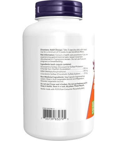 NOW Supplements Glucosamine and MSM Plus Chondroitin Capsules 180 Count - Buy Online on GoSupps.com