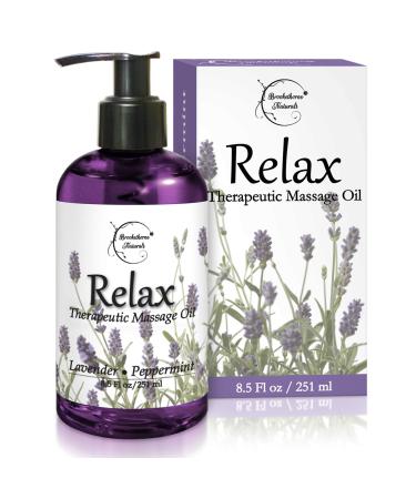 Relax Therapeutic Body Massage Oil - with Best Essential Oils for Sore Muscles & Stiffness  Lavender, Peppermint & Marjoram - All Natural - with Sweet Almond, Grapeseed & Jojoba Oil 8oz