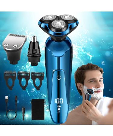 Electric Razor for Men New Upgrade Electric Shavers for Men Cordless Rechargeable 3D Rotary Men Shaver Wet/Dry Mens Shaver Waterproof Mens Razor for Shaving Gifts for Husband Dad Boyfriend Bright Blue