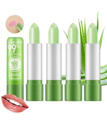4PCS Aloe Vera Lipstick Color Changing Lipstick Moisturizing Magic PH Jelly Lipstick Set for Women Tinted Lip Balm Long Lasting Waterproof Color Change Lip Gloss Makeup