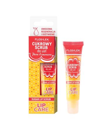 FLOSLEK Lip Scrub Pera Limonera | 14 g | Natural Sugar Crystals Removing Cuticles from Chapped Dry Lips | Contains BeesWax & Shea Butter | Fruit Regeneration & Nutrition | Juicy Pear & Grape Flavour