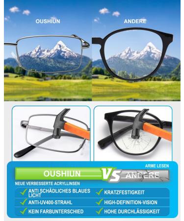 Oushiun Men's Blue Light-Blocking Reading Glasses - Gunmetal Gray Metal Frame 2.5 Diopters Anti-Eye Load UV & Glare Protection - Buy Online on GoSupps.com