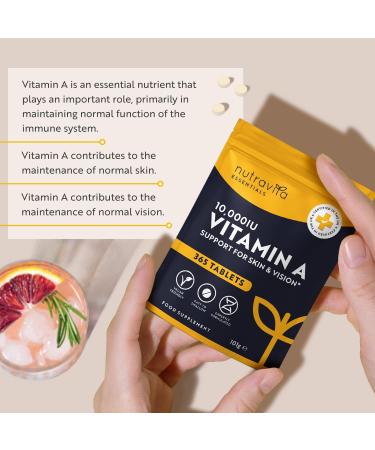 Vitamin A 10,000 IU 365 Tablets - High Strength Supplement for Skin, Eyes & Immune System - Vegan-Friendly - Nutravita - Buy Online on GoSupps.com