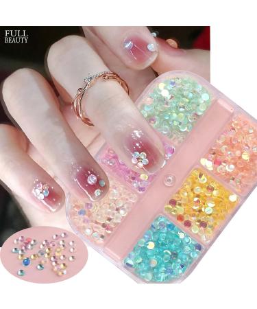 Frosted Aurora Imitation Pearl Mermaid Bubble Beads - 2022 New Candy Color Glass Beads for Nail Art DIY - 3mm Semi-Circular Flat Bottom Beads - 6-Grid Box - Buy Online on GoSupps.com