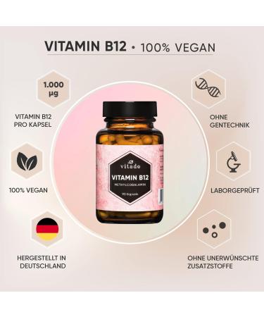 High Dose Vitamin B12 1000 g Methylcobalamin - Vegan Capsules - 90 Glass Bottles - Laboratory Tested - Buy Online on GoSupps.com