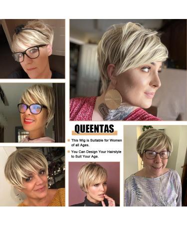 Queentas Blonde Women s Short Wig - Pixie Cut Synthetic Hair with Ponytail | Brown & Blonde Mixture - Buy Online on GoSupps.com