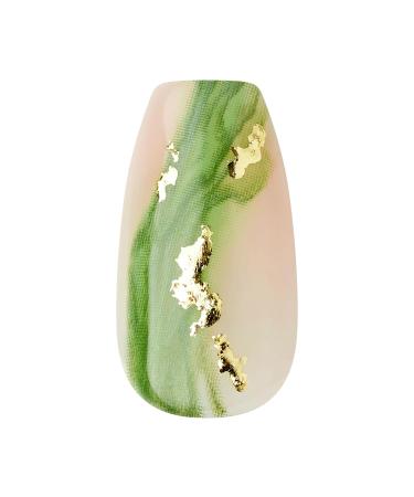 KISS imPRESS No Glue Mani Press-On Nails - Ballerina Coffin Shape Neutral/Green Medium Size 30 Nails + Accessories - Shop Internationally - Buy Online on GoSupps.com