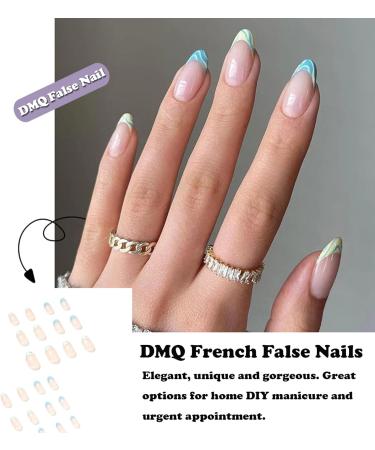 French False Nails Short 24Pcs Almond Fake Nails Light Teal Swirl Press on Nails - Nail Art Gradient Set - Buy Online on GoSupps.com
