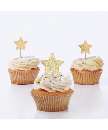 PACK of 24pcs Star Shaped Toppers in Gold Glitter Glitter Cake Decorationg Toppers Start Toppers for Birthday New Years Wedding Cake Decoration Birthday Cupcake Toppers