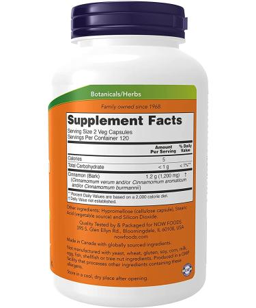 Now Foods Cinnamon Bark 600 mg - 240 Vegan Capsules | Natural Antioxidant & Wellness Support - Buy Online on GoSupps.com