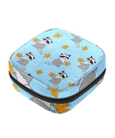 Guantierendiy Sanitary Napkin Storage Bag Portable Period Bag for Women Teen Girls Raccoon Maple Leaf Menstrual Cup Pouch Nursing Pad Holder (Multicolor) Color 1