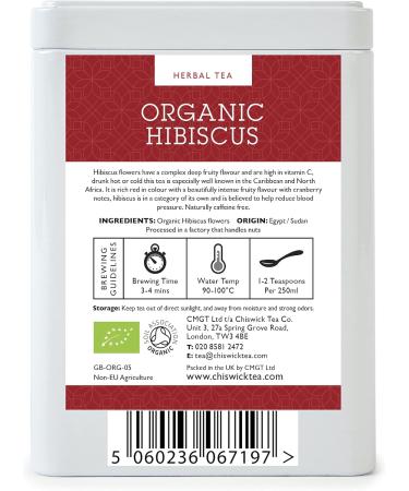Organic Hibiscus Flowers Premium Loose Leaf Herbal Tea - Chiswick Tea Co - 50g Tin - Buy Online on GoSupps.com
