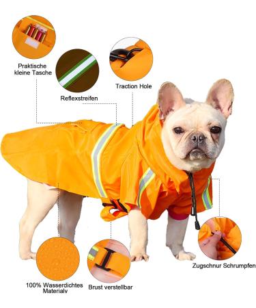 Adjustable Waterproof Dog Mackintosh Coat - Reflective Stripes for Small Medium & Large Dogs | Outdoor Rain Jacket with Hood (Orange L) - Buy Online on GoSupps.com