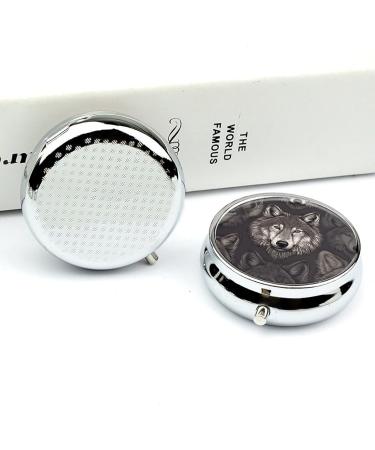 Round Wolf Head Pill Box - 3 Compartment Metal Organizer | Decorative Portable Pill Case - Buy Online on GoSupps.com