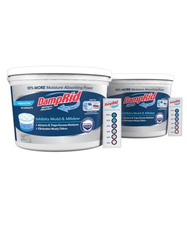 DampRid Hi-Capacity Moisture Absorber Bucket Fragrance Free 2 lb. 15.5 oz. & Moisture Detection Strip (2 Pack) Attracts & Traps Excess Moisture