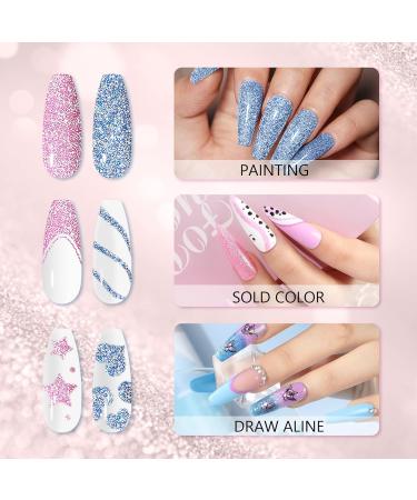 Rechoo 2pcs Liner Nail Gel Polish-10ml Blue & Pink Reflective Glitter Gel Polish - Sparkly Soak Off Shellac for French Nail Art - Nail Design for Beginners & Professionals - G-2 Blue & Pink Glitter - Buy Online on GoSupps.com