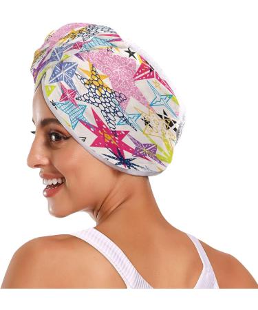 Colorful Doodle Star Dry Hair Cap & Button Headband Set | Quick Drying Super Absorbent Towel | Soft & Comfortable | International Shipping Available - Buy Online on GoSupps.com