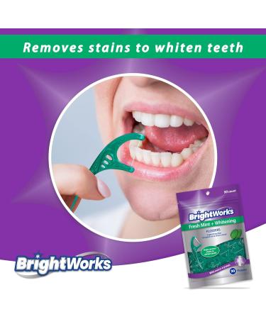 270 Piece BrightWorks Fresh Mint + Whitening Dental Flossers, with Super-Strong Floss for Adults, with Mint-Flavored Floss and Micro-Crystals, 90 Count (Pack of 3) - Buy Online on GoSupps.com