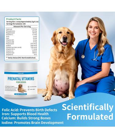 Prenatal Vitamins for Dogs - Aids Healthy Gestation Puppy Development & Milk Production - Packed with Folic Acid Calcium Iron & Key Vitamins - Ideal for Pregnant and Nursing Canines - Buy Online on GoSupps.com
