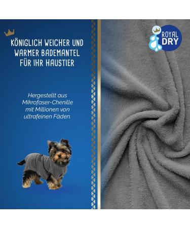 Royal Dry Bathrobe Dog - Grey Microfiber Dog Bathrobe XS (Back Length 30-35 cm) - Ideal for Quick Drying & Comfort - Buy Online on GoSupps.com