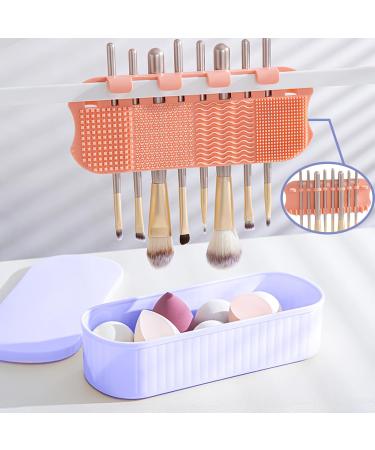 Silicone Makeup Brush Cleaner Mat & Drying Holder - Portable 3 in 1 Organizer for Brushes Beauty Sponges & Powder Puffs - Purple - Buy Online on GoSupps.com