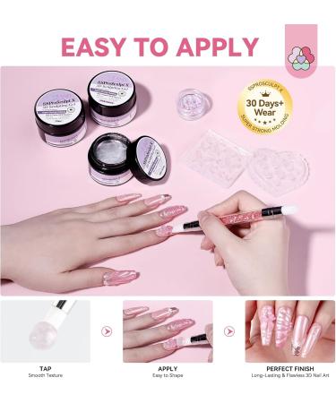  Saviland SAVILAND 3D Gel Nail Art Kit 3D Gel Carving Clear/Pink/Silver with Brush Sculpture Modeling Patterns for Decoration Strengthening Nails Nail Art Design - Buy Online on GoSupps.com