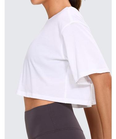CRZ YOGA Women's Pima Cotton Crop Top Short Sleeve Workout Shirt - White, Medium - Buy Online on GoSupps.com