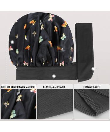 Arqumi Satin Sleeping Bonnet - Adjustable Large Satin Sleep Cap with Butterfly Pattern in Black - Buy Online on GoSupps.com