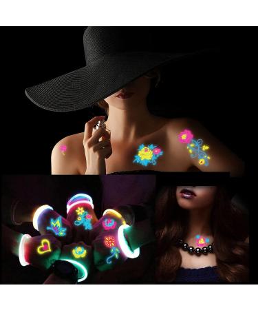 HOWAF 9 Large Sheets Neon Glow in The Dark Temporary Tattoos - 100+ Assorted Designs for Women Men Girls - Waterproof UV Neon Body Face Flowers Butterfly Flash Fake Tattoo Stickers - Buy Online on GoSupps.com