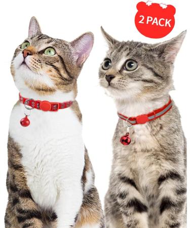 Buy Taglory Reflective Cat Collar 2-Pack with Safety Clasp & Bell | Adjustable 19-32cm Red Collars for Cats & Kittens - International Shipping Available! - Buy Online on GoSupps.com